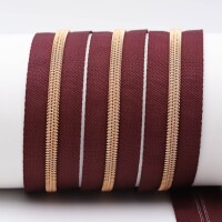 Endlos- Reißverschlüsse Modell "Brilliant" Nr. 7  mit roségoldener Spirale bordeaux