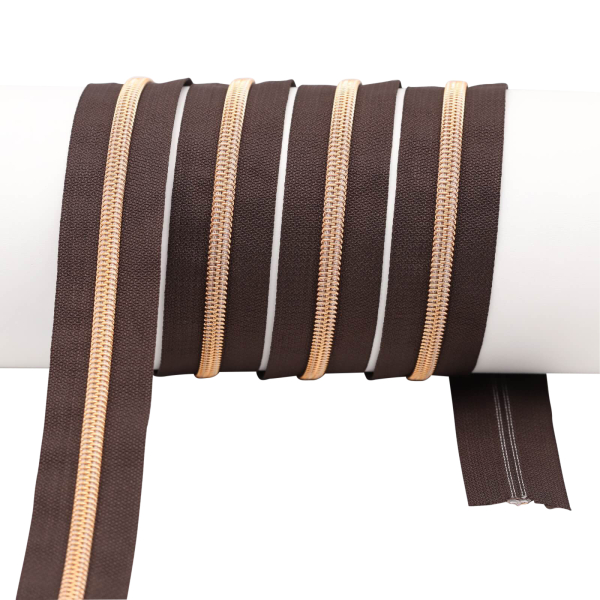 Endlos- Reißverschlüsse Modell "Brilliant" Nr. 7  mit roségoldener Spirale mocca