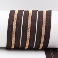 Endlos- Reißverschlüsse Modell "Brilliant" Nr. 7  mit roségoldener Spirale mocca