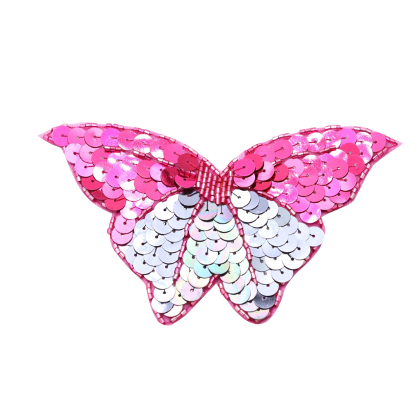 Patches mit Pailletten zum Aufbügeln und Aufnähen "Schmetterling" 13 x 8,5cm pink