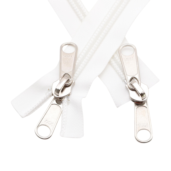 YKK tent zipper spiral divisible with 2 double sliders 3 m white