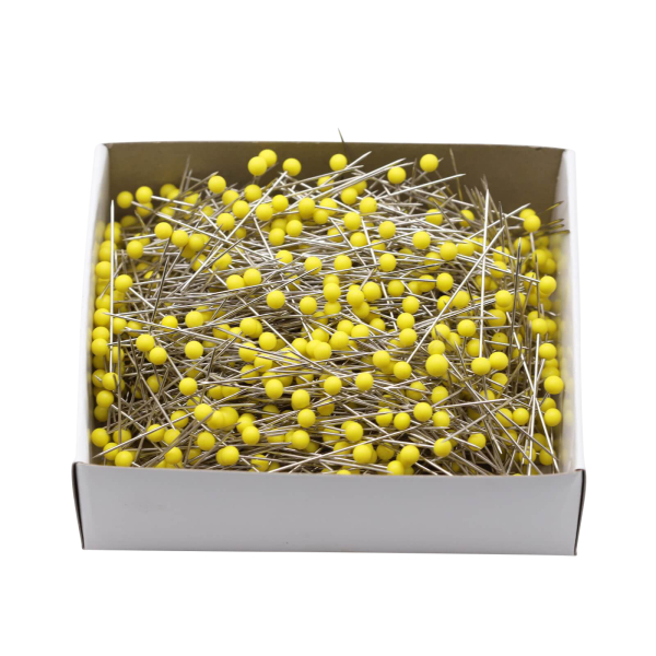 Glass head pins yellow approx. 1000 pieces / extra long 0.65 x 43 mm
