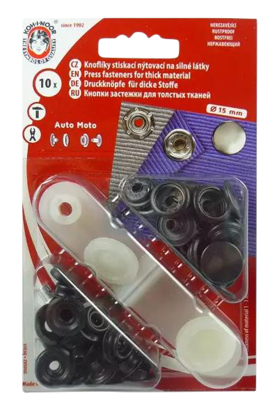 10er Set Druckknöpfe "Moto-mittel" Rinfeder mit Werkzeug 15 mm [NEU] platin