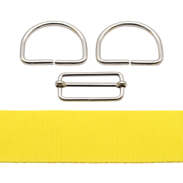 Bag webbing 2m set yellow with D-rings and regulator 50 mm silver