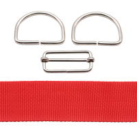 Taschengurtband 2m-Set kirschrot mit D-Ringen und Regulator 50 mm silber