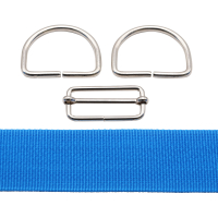 Bag webbing 2m set medium blue with D-rings and regulator 50 mm silver
