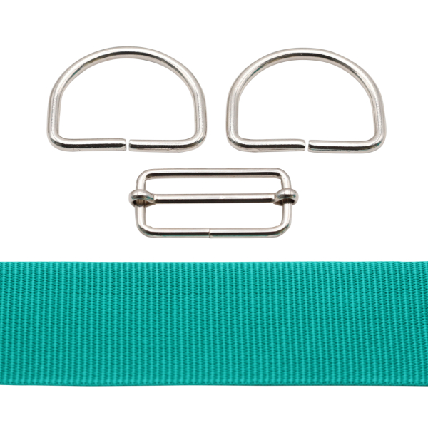 Bag webbing 2m set light turquoise with D-rings and regulator 50 mm silver