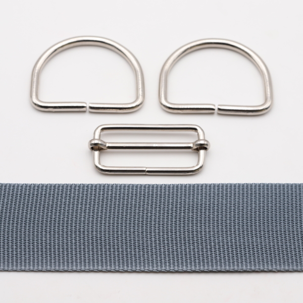 Bag strap 2m ​​set gray with D-rings and regulator 50 mm silver