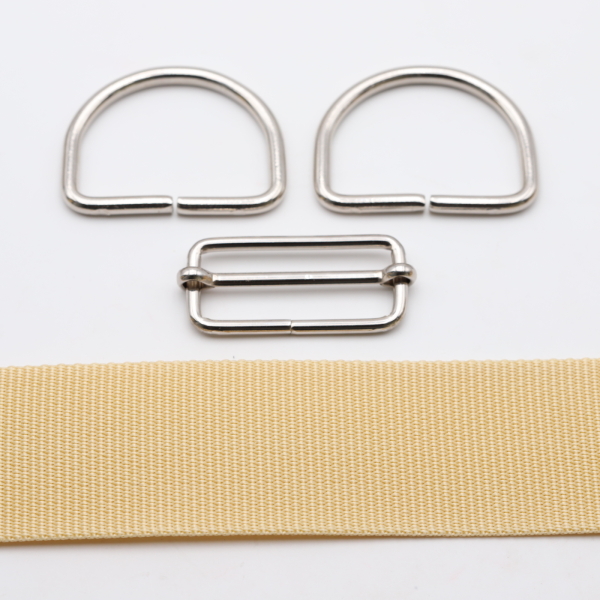 Bag webbing 2m set ivory/natural with D-rings and regulator 50 mm silver