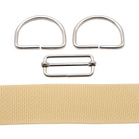 Bag webbing 2m set ivory/natural with D-rings and regulator 50 mm silver
