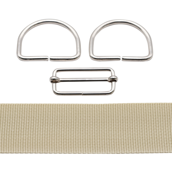 Bag strap 2m ​​set beige with D-rings and regulator 50 mm silver