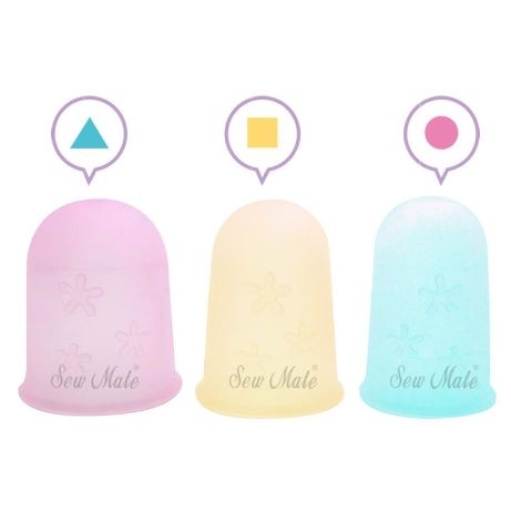 Sew Mate silicone thimble set with needle handle in sizes S, M and L
