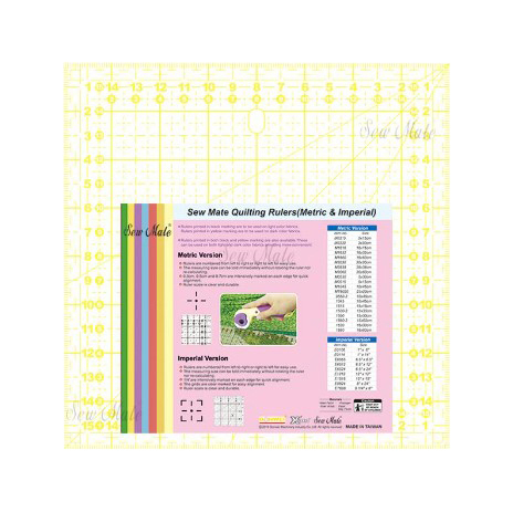 Patchwork quilting ruler from Sew Mate (metric version) 16 x 16 cm in yellow