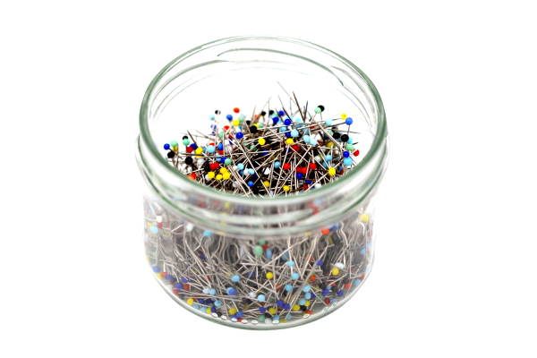 Glass head pins EXTRA FINE, pins 66g in a glass box (approx. 1000 pieces) mixed 0.50 x 34mm