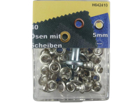 Eyelets with washers and tools 5 mm silver