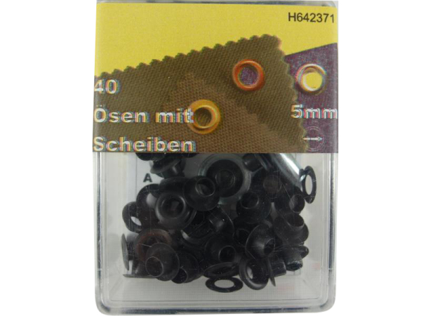 Eyelets with washers and tool 5 mm black / burnished