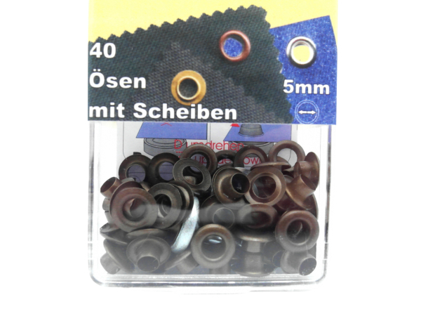 Ösen mit Scheiben und Werkzeug 5 mm altmessing