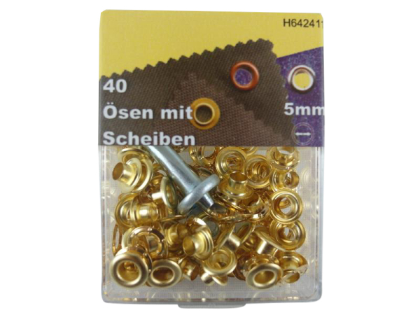 Eyelets with washers and tools 5 mm gold