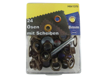 Eyelets with washers and tools 8 mm burnished/black