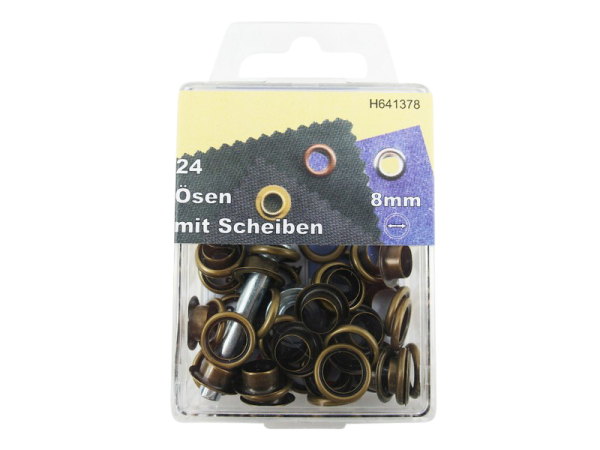 Eyelets with washers and tools 8 mm old brass