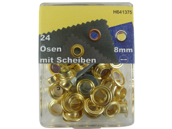 Eyelets with washers and tools 8 mm gold