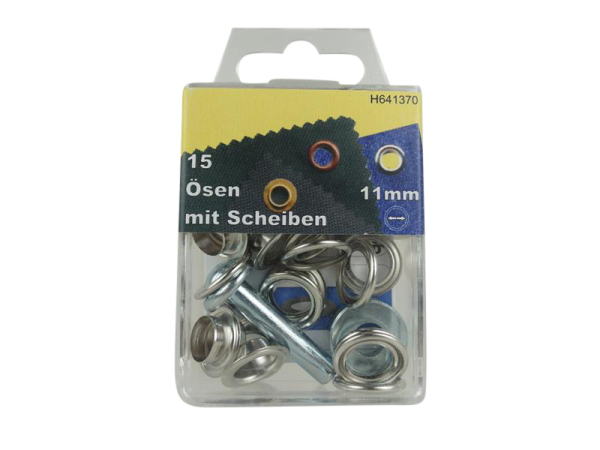 Eyelets with washers and tools 11 mm silver