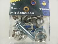 Eyelets with washers and tools 11 mm silver