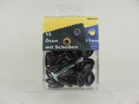 Eyelets with washers and tools 11 mm burnished/black