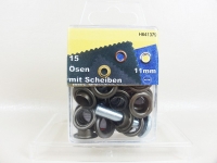 Eyelets with washers and tools 11 mm old brass