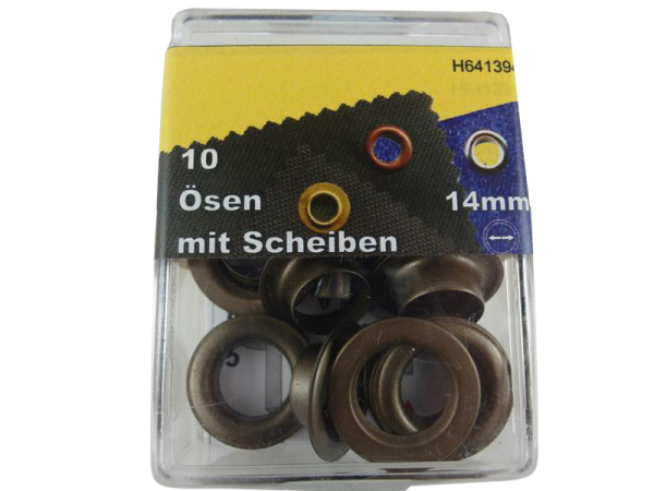 Eyelets with washers and tools 14 mm old brass