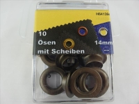 Ösen mit Scheiben und Werkzeug 14 mm altmessing