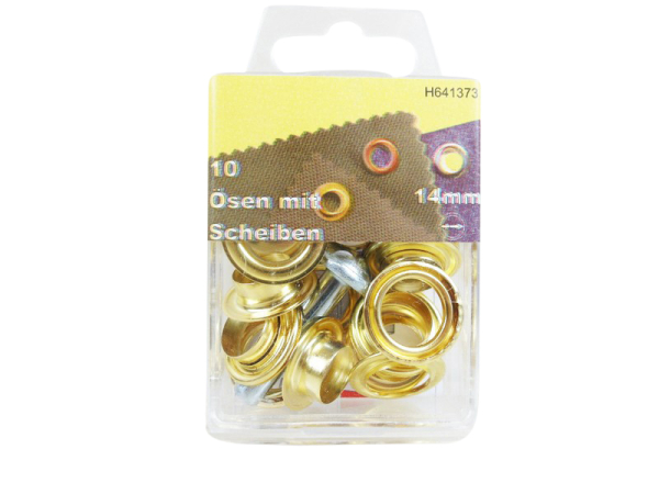 Eyelets with washers and tools 14 mm gold