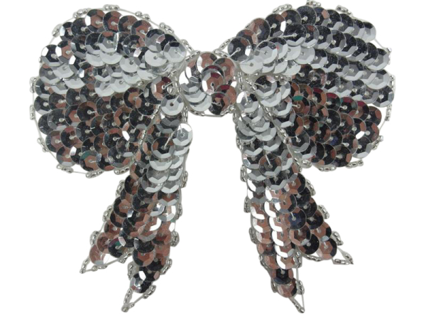 Sequin bow 8.5 x 10.5 cm silver