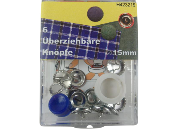 Überziehbare Knöpfe mit Werkzeug 15mm 6er Set