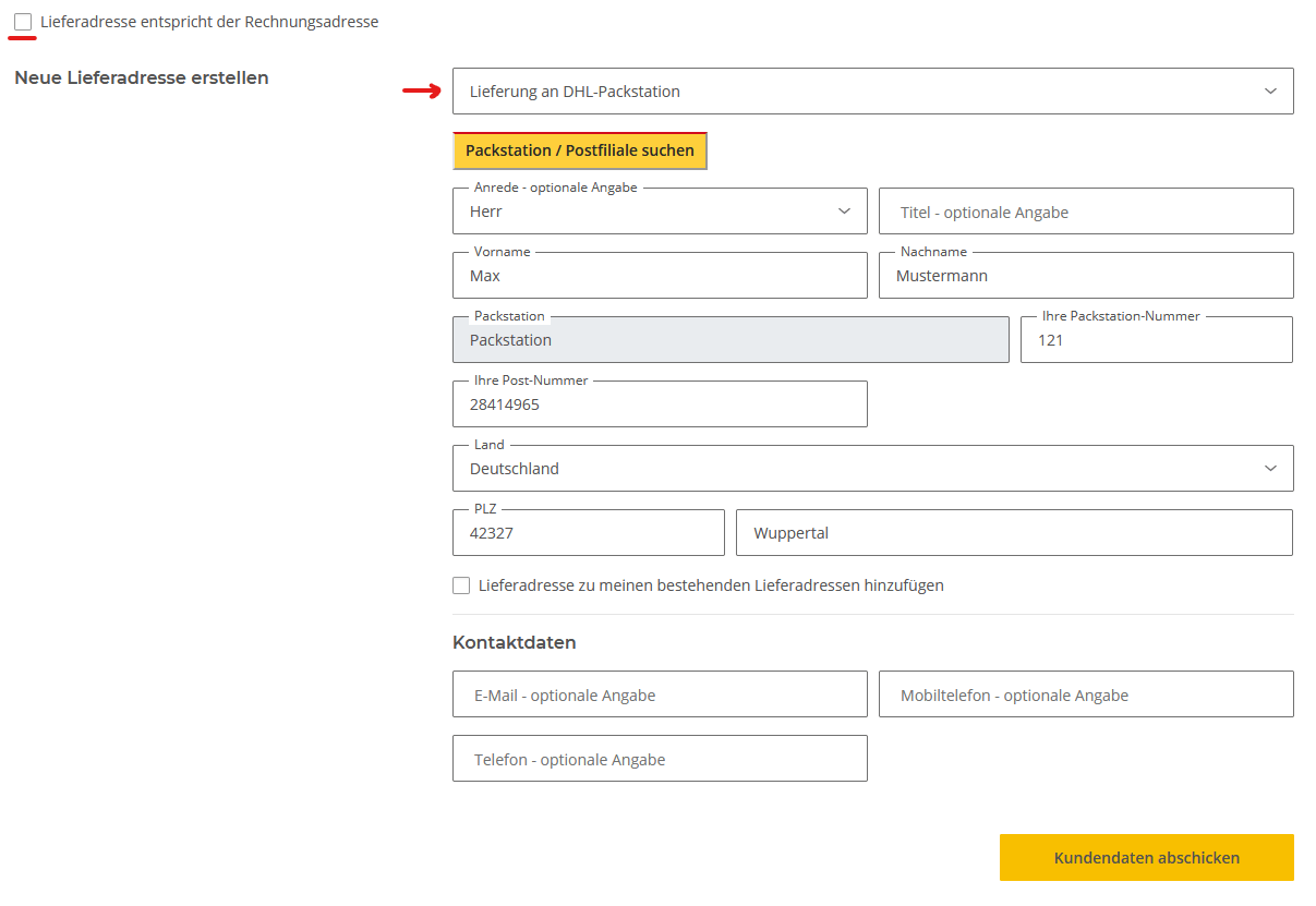 Lieferung an DHL-Packstation